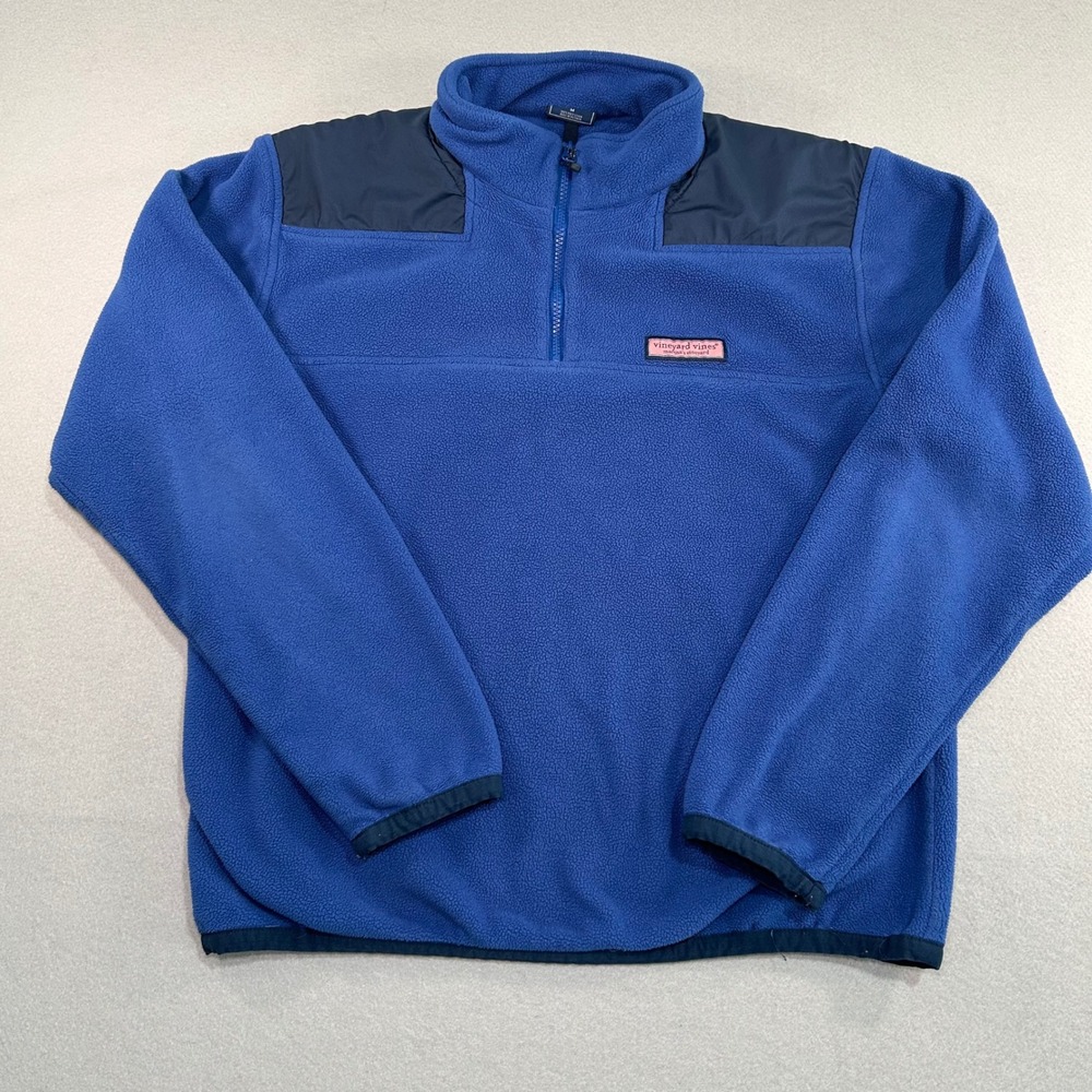 Vineyard Vines Fleece Pullover Mens Size M Blue Quarter Zip Nylon Trim Jacket